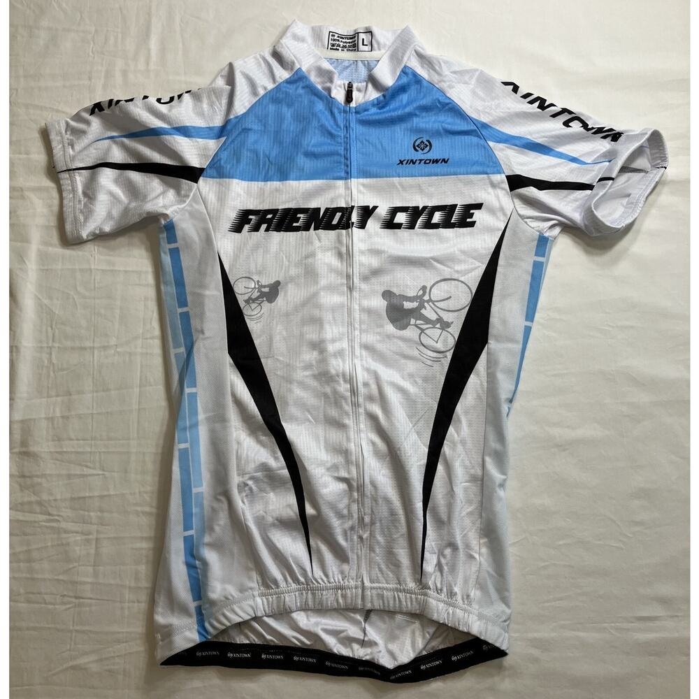 Xintown Bike Rider Jersey, Men's Large Blue & White Elastic Bottom